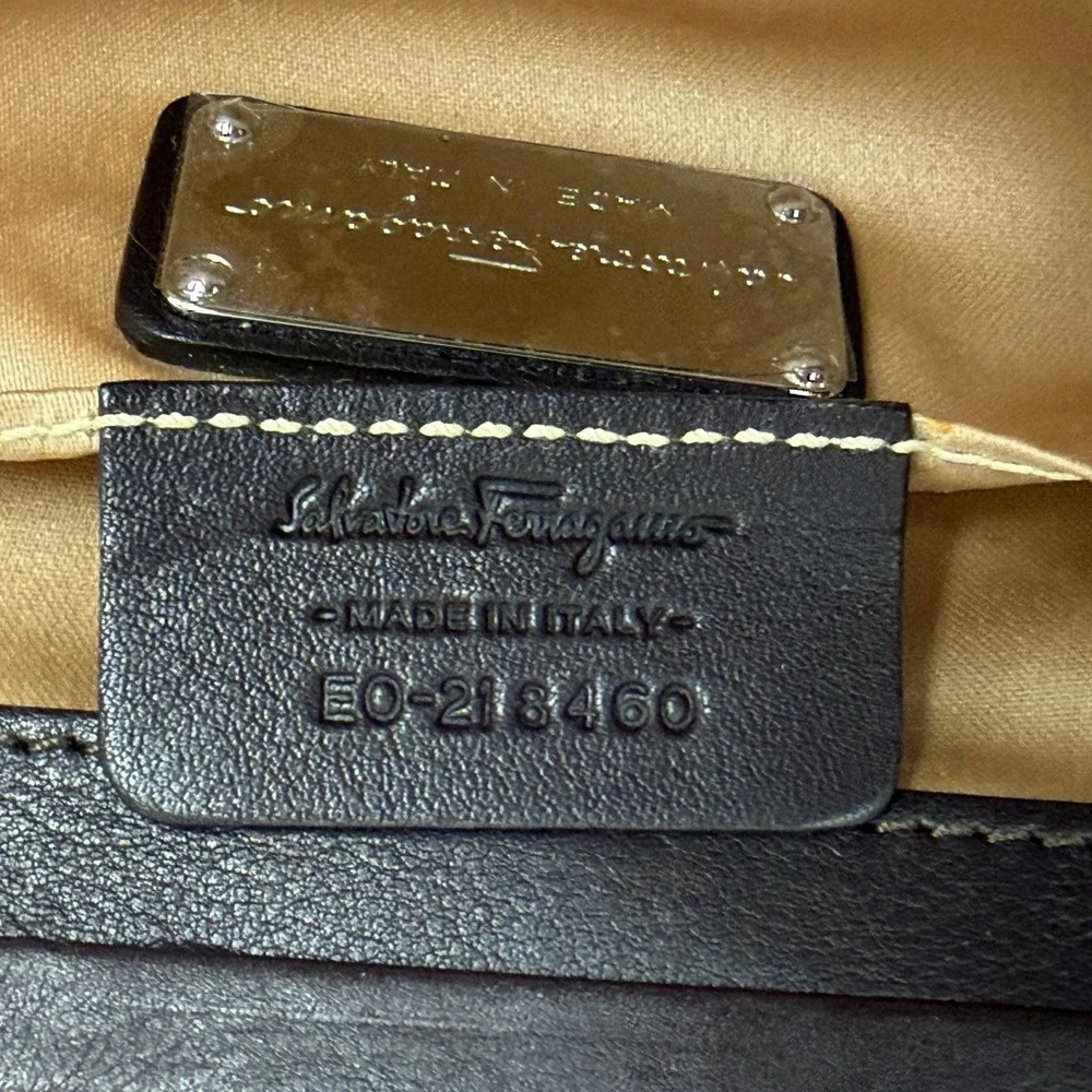 Salvatore Ferragamo Leather Croc Embossed Clutch Bag Purse Large Gancini Lock